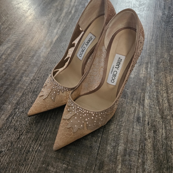 JIMMY CHOO Love 100 crystal-embellished suede and corded lace pumps - Picture 2 of 6